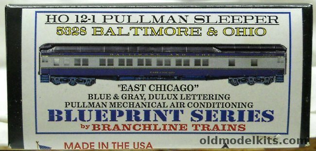 Branchline Trains 1/87 Blueprint Series HO 12-1 Pullman Sleeper Baltimore & Ohio 'East Chicago' Heavyweight Passenger Car, 5328 plastic model kit